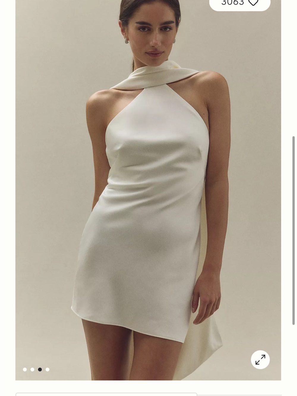 Satin Ivory Halter Mini Dress with Neck Scarf
